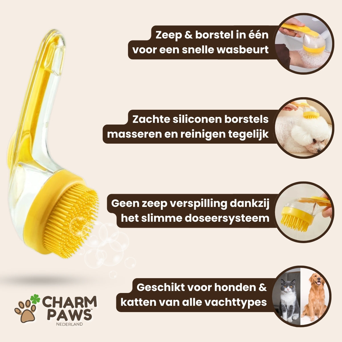 CharmPaws™ SoapyBrush - 2-in-1 Shampoo & Wasborstel voor Huisdieren