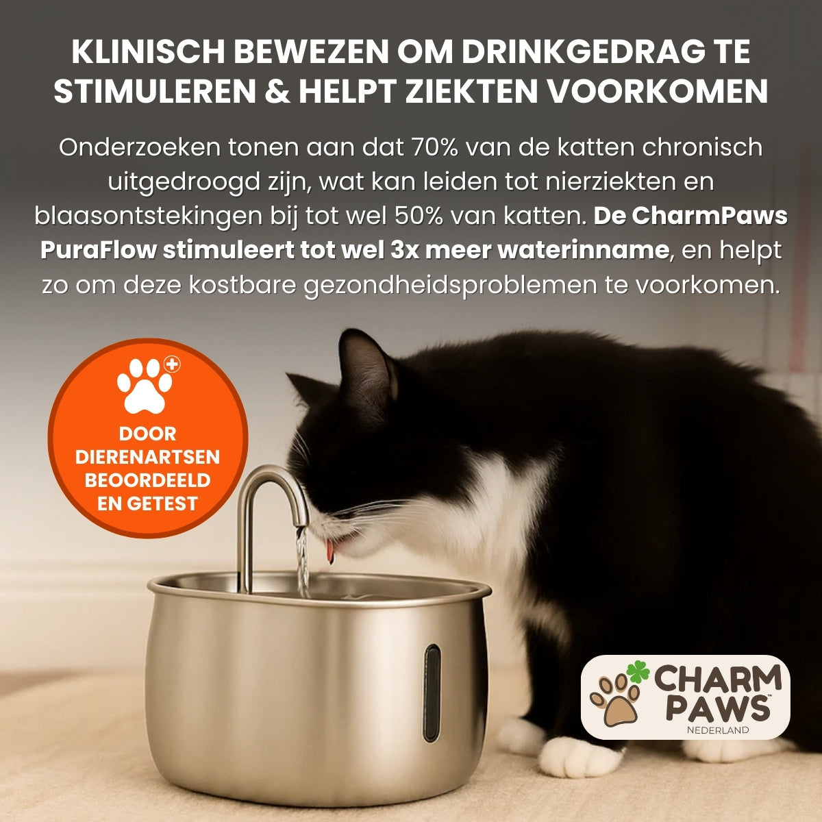 CharmPaws® PuraFlow Pro - Premium RVS Drinkfontein voor Katten