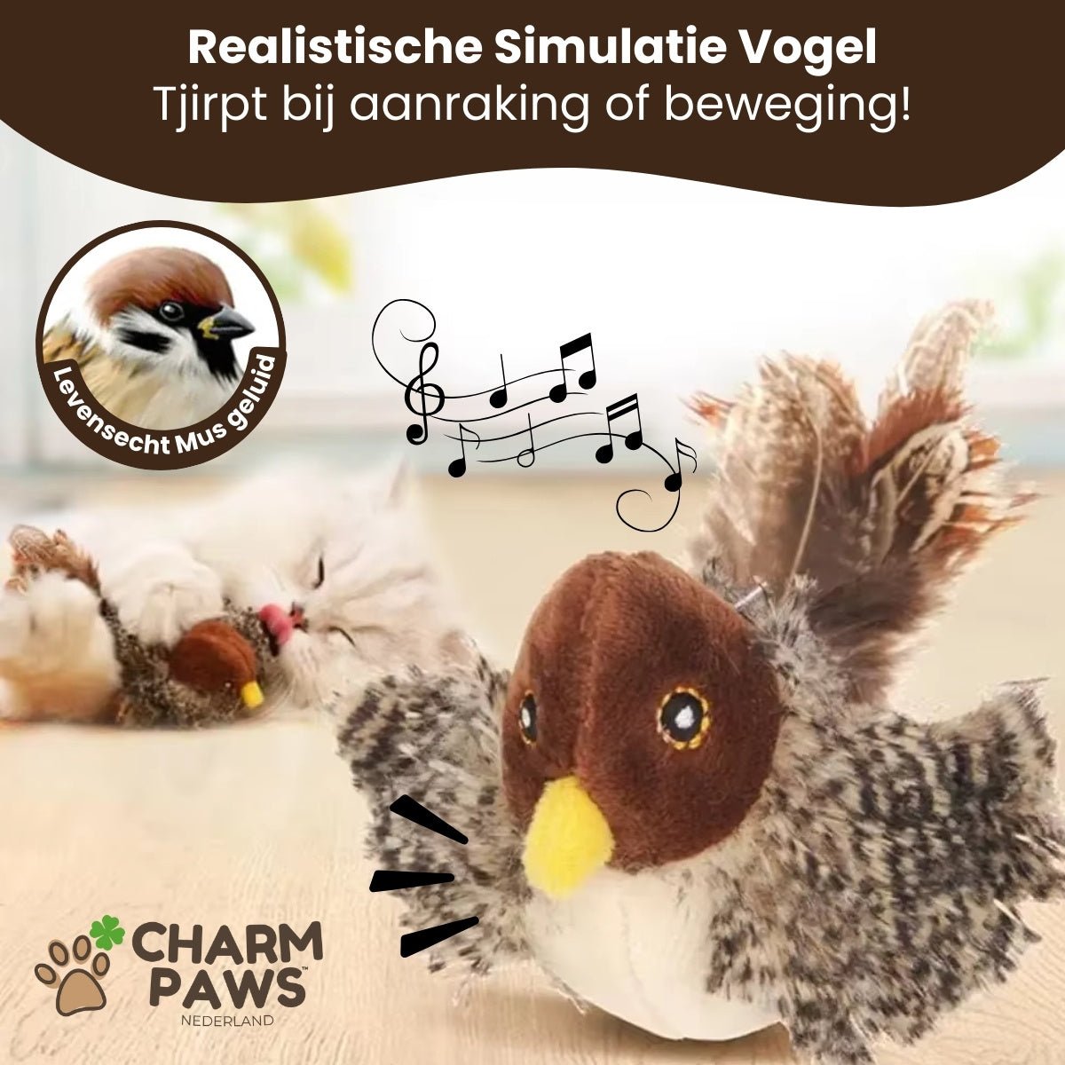 CharmPaws™ Realistische Simulatie Vogel voor Katten - CharmPaws