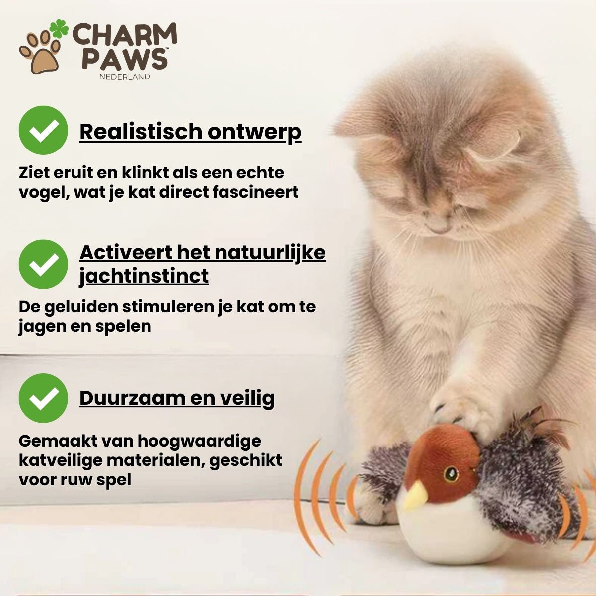 CharmPaws™ Realistische Simulatie Vogel voor Katten - CharmPaws