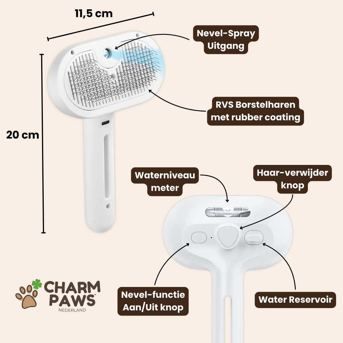 CharmPaws® Steami Pro - Professionele Vachtverzorgings Borstel voor Huisdieren