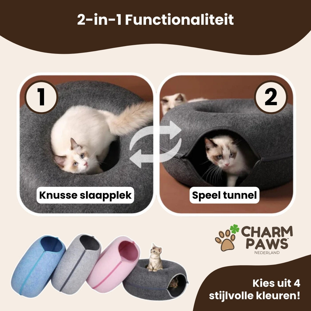 CharmPaws™ 2-in-1 Donut Tunnel Bed voor Katten