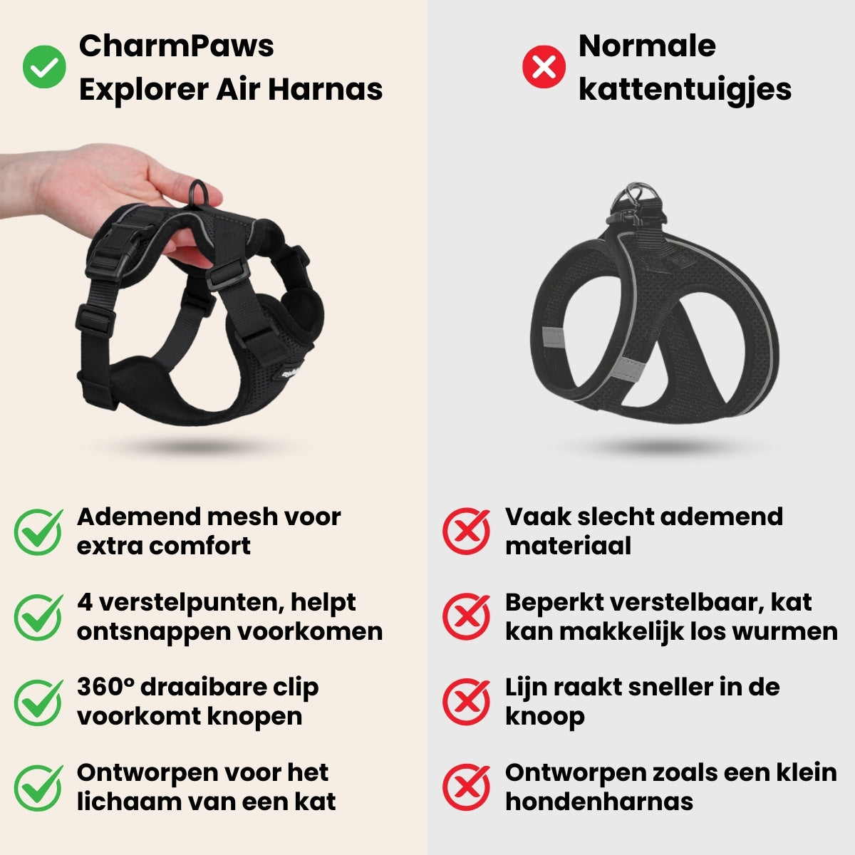CharmPaws® Explorer Air - Ademend en Verstelbaar Kattenharnas met Looplijn