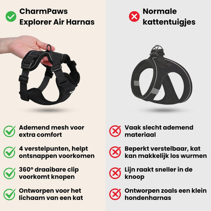 CharmPaws® Explorer Air - Ademend en Verstelbaar Kattenharnas met Looplijn