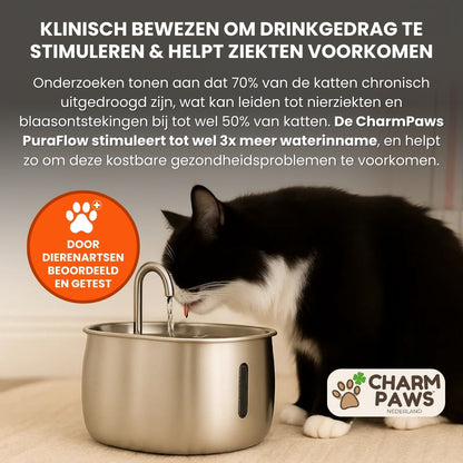 CharmPaws® PuraFlow Pro - Premium RVS Drinkfontein voor Katten