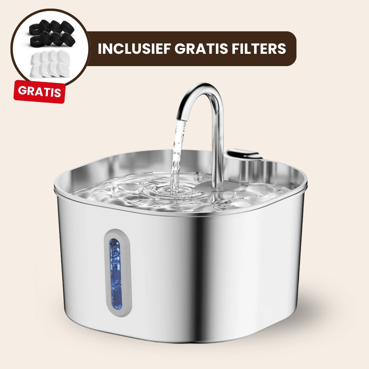 CharmPaws PuraFlow Pro stainless steel cat water fountain with multiple streams and a sleek design for clean hydration.